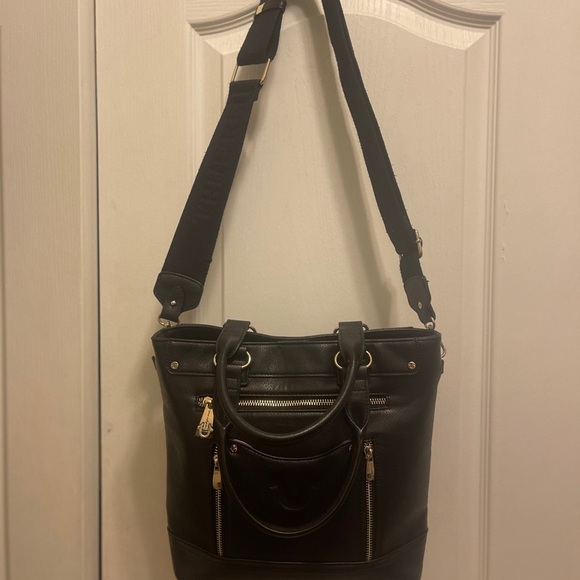 True Religion Black Leather Bag with Gold Accents - Picture 6 of 16
